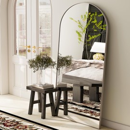 GLSLAND - 20x57 inch Arched Full Length Mirror - Floor Mirrors Aluminum Alloy Frame Full Body Dressing Mirror for Bedroom, Living Room,Silver