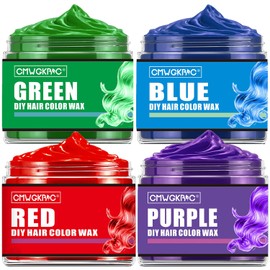 CMWGKBC 4 Colores Cera Temporal de Color de Cabello para Niños y Adolescentes, Cera de Color de Cabello Verde, Rojo, Azul, Morado, A prueba de manchas, Suave y fácil de usar, Nutritivo, 4 onzas