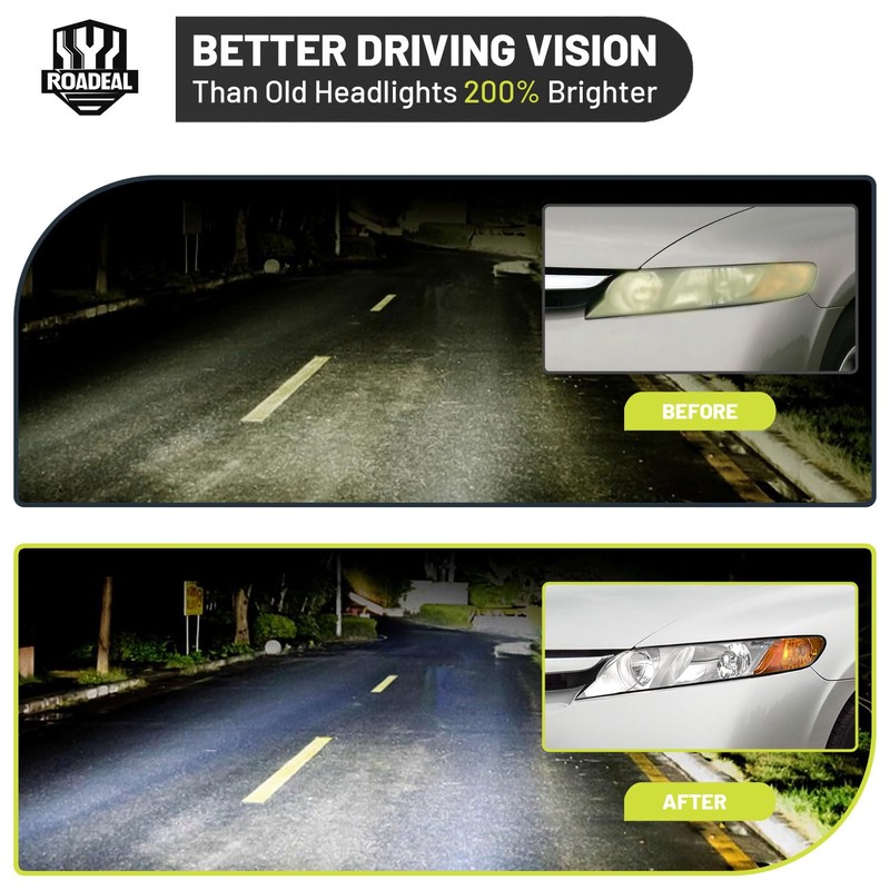 ROADEAL Headlights W/Bulbs for 2006-2011 Honda Civic 4-Door Halogen Headlamp