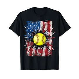 Patriotic Softball 4th of July Men USA American Flag Boys T-Shirt