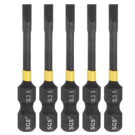 sourcing map 5pcs SL3.5 Slotted Impact Screwdriver Bits 3.5mm Slotted Tip 1/4" Hex Shank 50mm (2") Long Magnetic Flat Head Phosphated S2 Steel Screw Driver Drill Bits Electric Power Tool