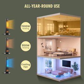 COSTWAY Electric Space Heater for Indoor Use, 1500W PTC Ceramic Tower Heater w/Remote Control, 3D Realistic Flame, 80° Oscillating, Portable Heater for Living Room Bedroom Office Large Room