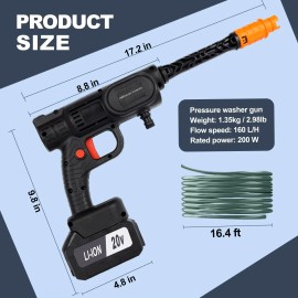 20V Lithium Battery Powered Cordless Cleaning Machine Pressure Washer Two Batteries IncludedVoltage: 21 V