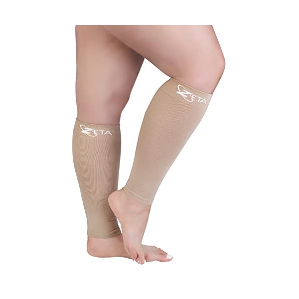 Zeta Plus Size Leg Sleeve Support Socks - The Wide Calf Compression Sleeve Women Love for Its Amazing Fit, Cotton-Rich Comfort, Graduated Compression & Soothing Relief, 1 Pair, Size 3XL, Nude