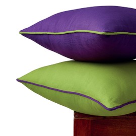 Encasa Homes Two-Tone Cushion Covers, Pack of 2, Lime Green with Purple, 40 x 40 cm, Plain Modern Cotton Canvas Cushion Covers for Sofa, Couch, Bed and Home Decoration, Covers Only