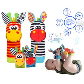 Funky Planet Sozzy Socks Baby Toys - Sensory Toys For Babies - Baby Foot Rattle - Baby Hand Foot - Baby Sensory Toys - Baby Rattle 4pcs - A Toy Developing Baby's Senses For A Newborn Baby - Soft Toy
