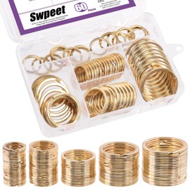Swpeet 60 Pcs Metal Keychain Rings Split Keyrings Flat O Ring for Home Car Keys Attachments Keys Pendants - 20mm 25mm 30mm 35 mm 38 mm (Gold)