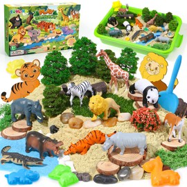 Lorfancy 112 Pcs Animal Sensory Bin Toys Kids Play Sand Kit Toddler Sandbox Toy Forest Animals Molds Sand Tools DIY Painting Pretend Play Birthday Gift for Girls Boys 3 4 5 6 7 8 Years Old