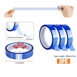 umyeoqoyo 3 Rolls Heat Resistant Tape, Blue, Polyimide Tape for Sublimation, Kapton Tape for Electronics, Circuit Boards, Heat Protection Tape, 20 mm x 33 m