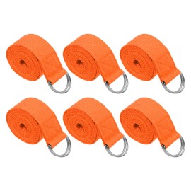 PATIKIL Yoga Strap for Stretching 6 Feet, 6Pcs Cotton Yoga Belt with Adjustable Metal D-Ring Buckle Stretch Bands for Fitness Pilates, Orange