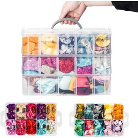 Organizador de lazos para el cabello, para diademas, caja de almacenamiento transparente de tres capas para lazos