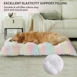BFPETHOME Dog Beds for Large Dogs, Plush Dog Crate Bed Fluffy Cozy Kennel Pad for Sleeping &Ease Anxiety, Washable Dog Mats with Anti-Slip Bottom for Large Medium Dogs (48(48 x 29 inch, Rainbow)