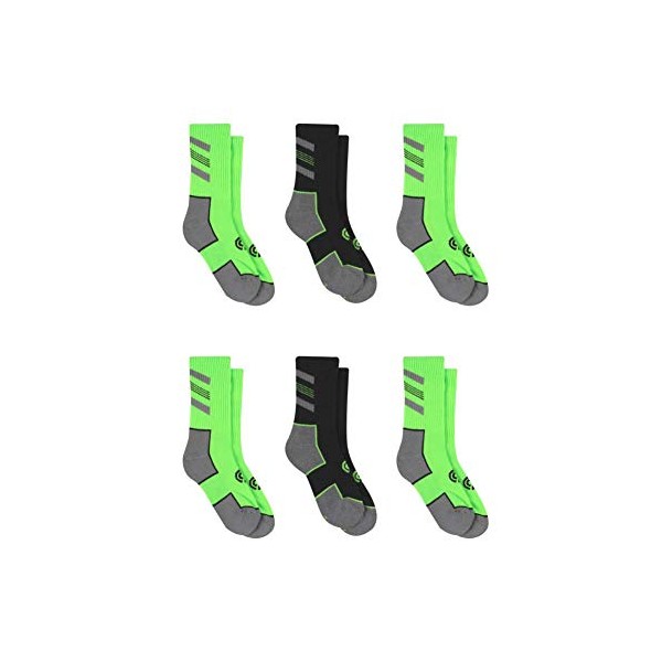 C9 Champion Boys' 6 Pack Crew Sock, Green and Black, L