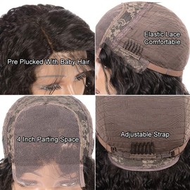 Josblue Josblue Deep Wave Lace Front Wigs Human Hair 4x4 Transparent Lace Closure Wet and Wavy Human Hair Wigs for Black Women Pre Plucked Human Hair Wig with Baby Hair 150% Density Nature Color
