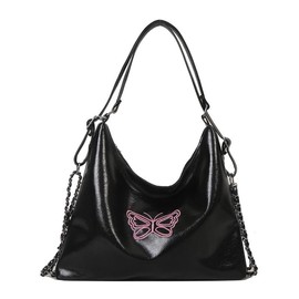 Butterfly Decor Pu High Capacity Zipper Closure Fashion Shoulder Bag Suitable For Women - Color: WHITE