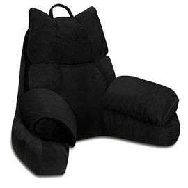RRPAHWTV Back Pillow for Bed Sitting up,Reading Pillow with Shredded Memory Foam for Adult Backrest,Back Pillow with arms for Watching TV/Reading/Gaming/Resting in Bed or Floor（Jet Black，Standard）