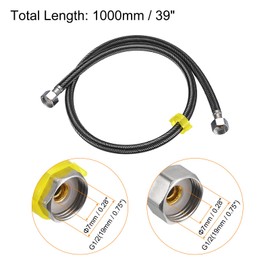 sourcing map Faucet Supply Line Connector, G1/2 Female x G1/2 Female 39 Inch Long Braided 304 Stainless Steel Water Supply Hose, Black