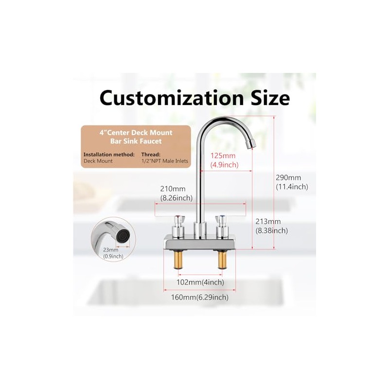 Bar Sink Faucet 4 Inch Center Deck Mount,2 Hole Prep
