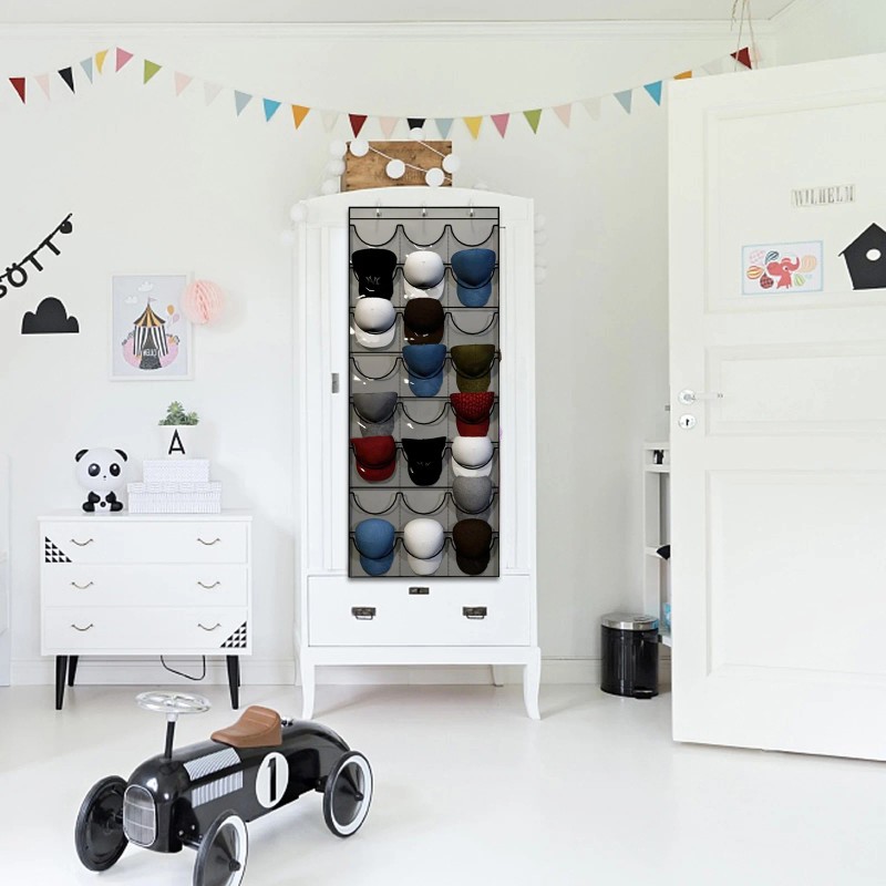 Over-the-Door Hat Organizer for Baseball Caps – 24 Clear Pockets