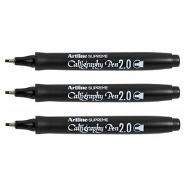 artline Supreme Calligraphy Pen Marker 2mm Tip - Black (Pack of 3)