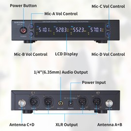 SIKUING 4 Channel UHF Wireless Microphone System with Lavalier Headset Mics, 4x50 Adjustable Frequencies, Ideal for Karaoke Meeting Church, 300ft Range (2 Handheld 2 Bodypack)