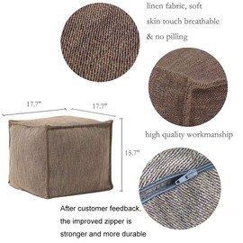 Unstuffed Pouf Cover, Storage Bean Bag Cubes, Ottoman Pouf Foot Rest Footstool, Solid Square Pouf, 17.7"x17.7"x15.7", ONLY Cover