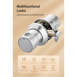 Big Fingerprint Smart Door Knob, Keyless Entry Door Lock with Handle, with Keyboard, Bluetooth, App, Easy to Install, Suitable for Hotels, Bedrooms, Study, Offices
