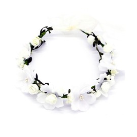 LATRAT Flower Wreath Garland Headband for Girls Hat Ornament Party Festival Beach Work Wedding Accessories White