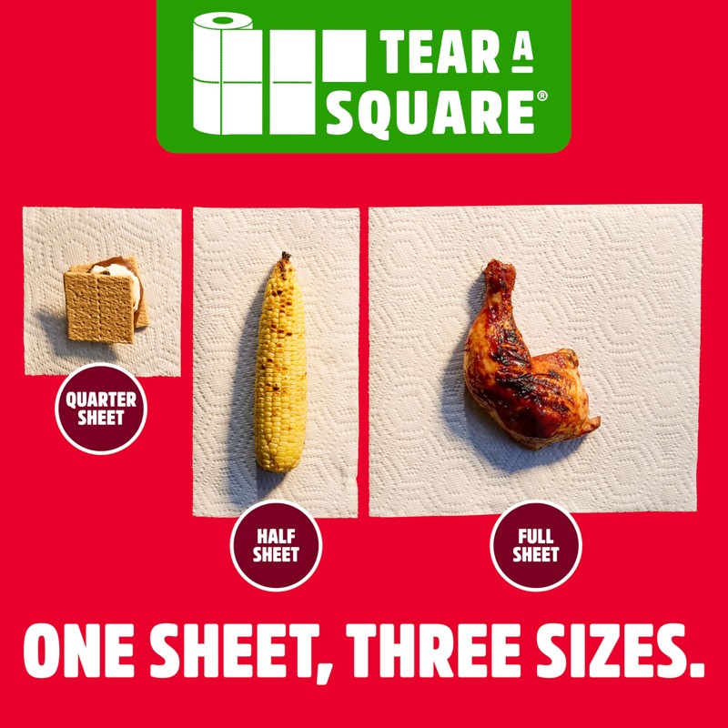Brawny Tear-A-Square 3-Ply Paper Towels, 6 Double Rolls = 12