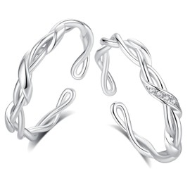[083BASE] 925 Silver / Couple Ring / Unique Twisted Design / Open Size Fits No. 8 - 24 / With Original Design Package/Sterling, Ceramic Leather Metal