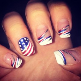 Generic Independence Day Nails Press on Nails 4th of July False Nails USA Flag Short Square French Tip Fake Nails Design Reusable Stick on Nails American Patriotic Nails Manicure Decoration