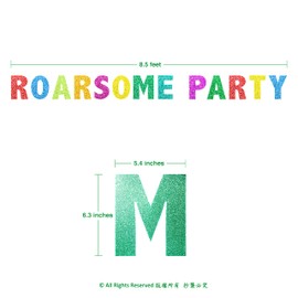 Glitter Colorful Dinosaur Theme Roarsome Party Banner for Dinosaur Party Decoration Multicolour Dino Birthday Letter Banner Backdrop for Kids Birthday Party Supplies