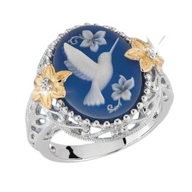 ASFKIPMF Vintage White Dove Ring 925 Sterling Silver Sapphire Hummingbird Ring Inlay Double Gold Flower Retro Luxury Jewelry Gift for Women Q