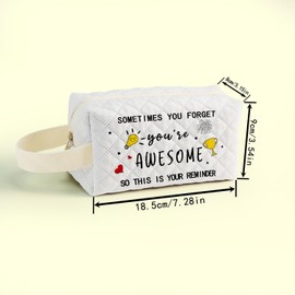 SuoSycorax Awesome Reminder Printed Quilted Makeup Pouch for Women - Velvety Polyester Cosmetic Organizer w/Triple Compartments, Travel & Makeup Brush Holder