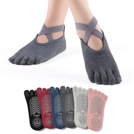 Amzbag 5 Finger Yoga Socks, 3D Anti-Slip, Pilates Socks, Toed, Breathable, Antibacterial, Odor-Resistant, Quick Drying, Anti-Fade, Sweat Protection, Stylish, Indoor Exercise, Dance, Ballet, Gym, One