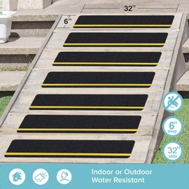 LifeGrip Anti Slip Traction Treads with Reflective Stripe (10-Pack), 6" X 32", Best Grip Tape Grit Non Slip, Outdoor Non Skid Tape, High Traction Friction Abrasive Adhesive for Stairs Step, Black