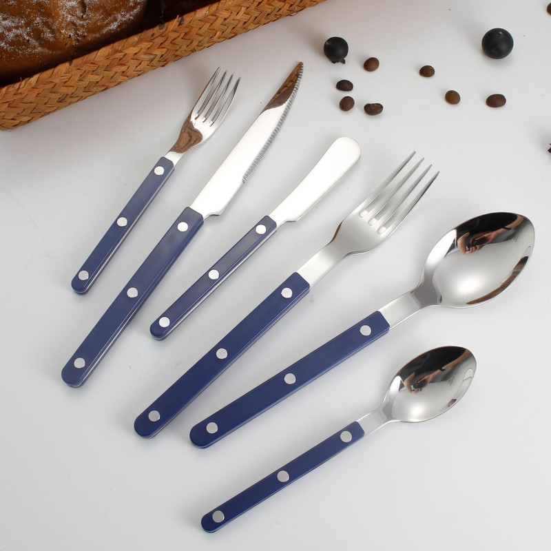 Rivet ABS Faux Wood Handle Silverware Set - 6-Piece Stainless