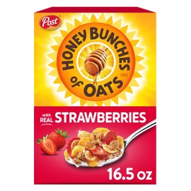 Honey Bunches of Oats with Real Strawberries Breakfast Cereal, Strawberry Cereal with Oats and Granola Clusters, Low Fat with Whole Grains, 16.5 oz Box