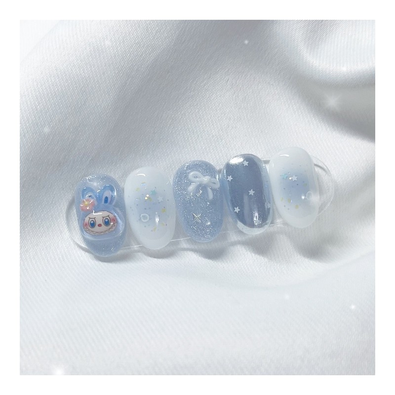 [Handmade Nail Tips] Blue Laburabu Nail Tips - Full Square