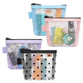 Colacoo 4 Pcs Cute Small Zipper Pouch Mini Makeup Bag Mini Zipper Mesh Bags with Key Holder, Cute Small Makeup Bag for Purse Portable Cosmetic Pouch for Women Travel Storage (Assorted Colors)