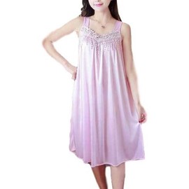 LOKALOKA Women's Princess Nightgown Long Room Dress, Nightwear, Satin, Sleeveless, light pink