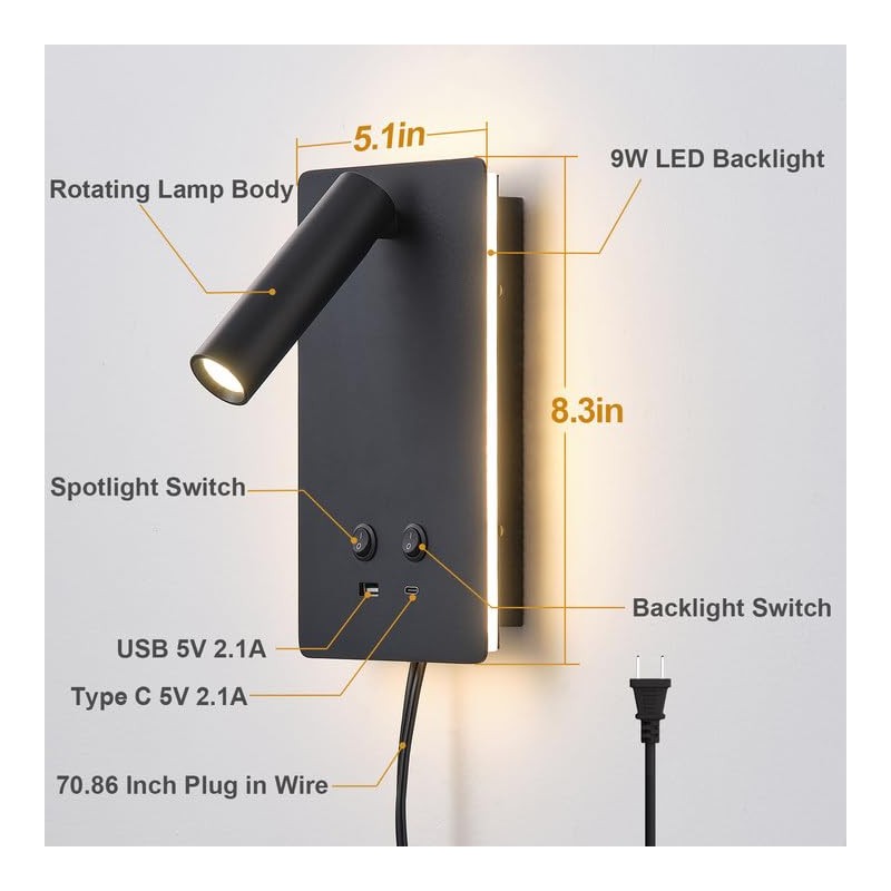 MOLUOLA LED Wall Lamp Wall Mounted Reading Lights Set of
