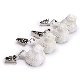 OwnMy Set of 4 Tablecloth Weights Clip on, Pendant Tablecloth Weights Kit with Cast Iron Antique Birds, Cloth Weights Clip for Outdoor Garden Party Picnic Tablecloths, Heavy Tablecloth Clips (White)