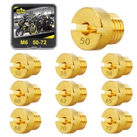Area1 Universal Carburettor Nozzle Set M6, 6 mm Carburettor Main Nozzle Set, 50, 52, 55, 58, 60, 62, 65, 68, 70, 72, for Dellorto (Type M6 / 50-72/10 Pieces)