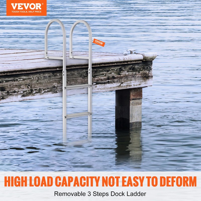 VEVOR Removable Dock Ladder 3 Steps, 500lbs Load Capacity, Aluminum