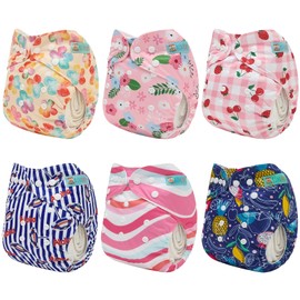 ALVABABY Baby Cloth Diaper 6 Pack with 12 Inserts One Size Cloth Diaper Covers Adjustable Washable Reusable for Baby Girls and Boys