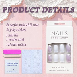 SWEKKE Press on Nails Medium Square Fake Nails White and Pink Full Cover False Nails with Sliver Swirl Designs Glossy False Nails with Nail Glue Artificial Nails for Women Girls 24 Pcs