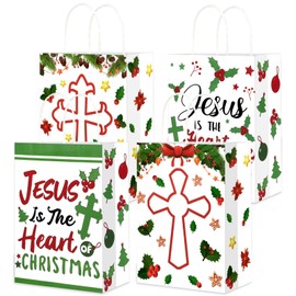 HOWAF 12pcs Nativity Christmas Gift Bags, Religious Christian Christmas Paper Bags with Handle Jesus Christmas Party Kraft Paper Treat Bags for Holy Nativity Religious Holiday Festival Party