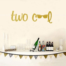 Two Cool Banner - Funny 2nd Birthday Party Decorations, Boys Girls two Birthday Party Gold