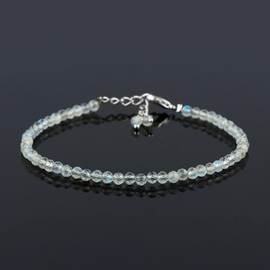 GEMKORA Natural Real Labradorite Crystals Bracelet, 3mm Best Grade Micro Cut Beads, Chakra Energy Healing Gemstone, Beautiful Simple Jewellery, Silver Plated Jewellery 7+1 inch